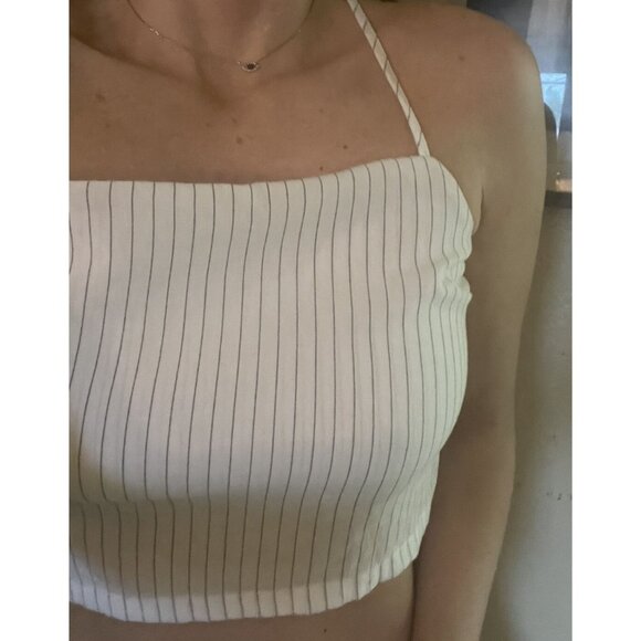 J galt white black striped cropped spaghetti Tank top Sz Small womens - Picture 5 of 5